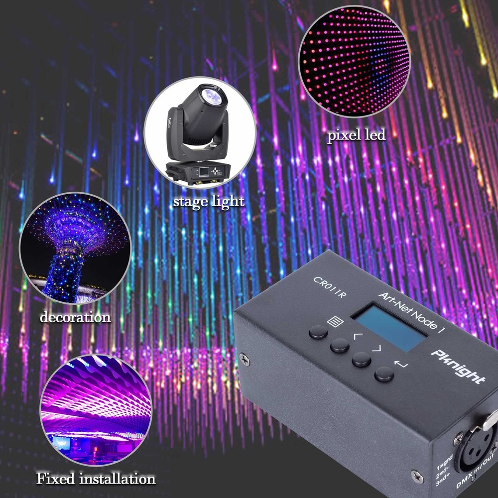 ArtNet DMX Ethernet Lighting Controller Interface, 3-Pin XLR, 1-Universe Bi-d...