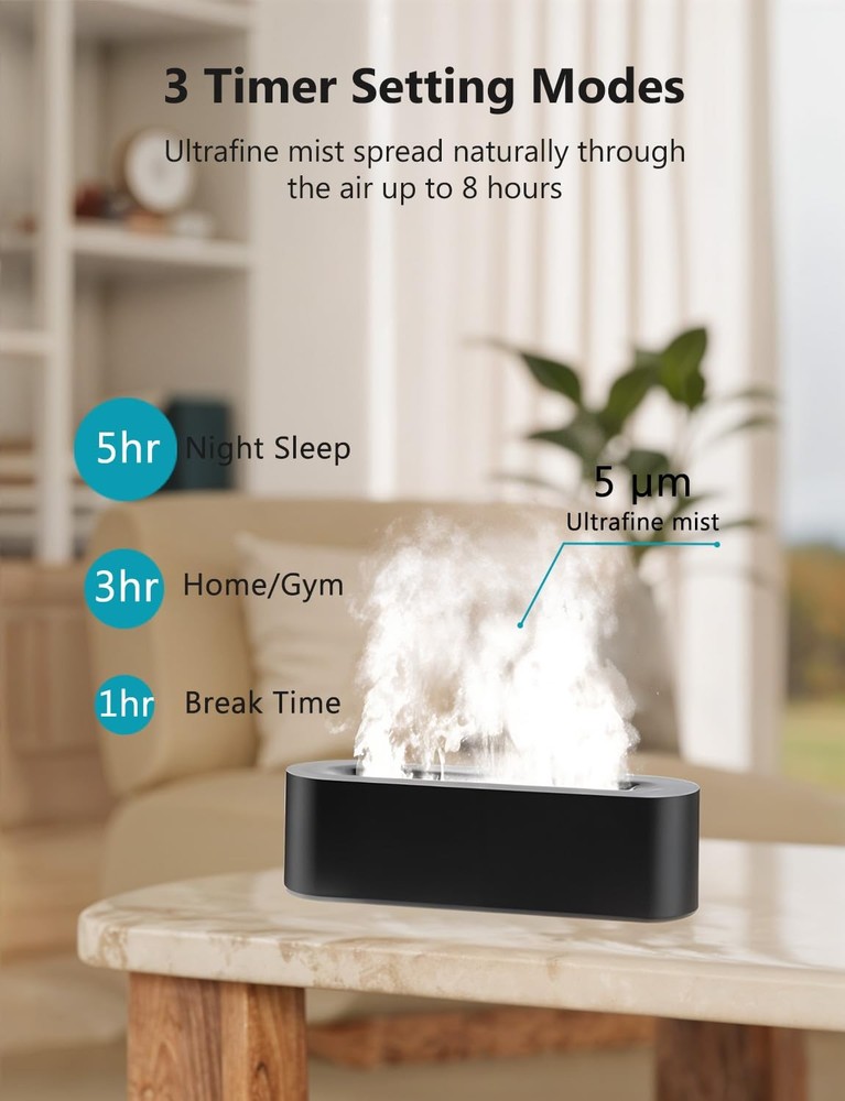 Flame Air Diffuser, Humidifier, Essential Oil Diffuser - 7 6.2 fl.oz, Black