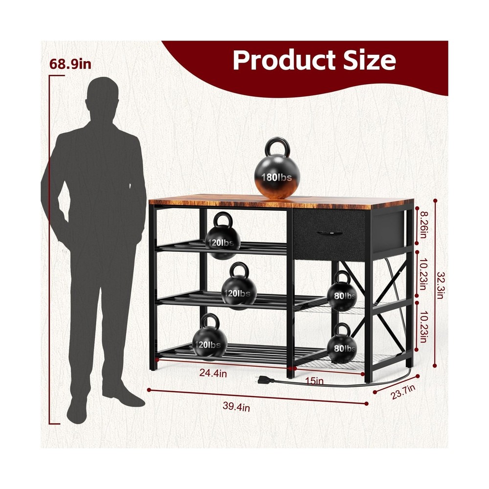 3D Printer Stand with Filament Storage Rack, 3D Printer Table with Power Outl...
