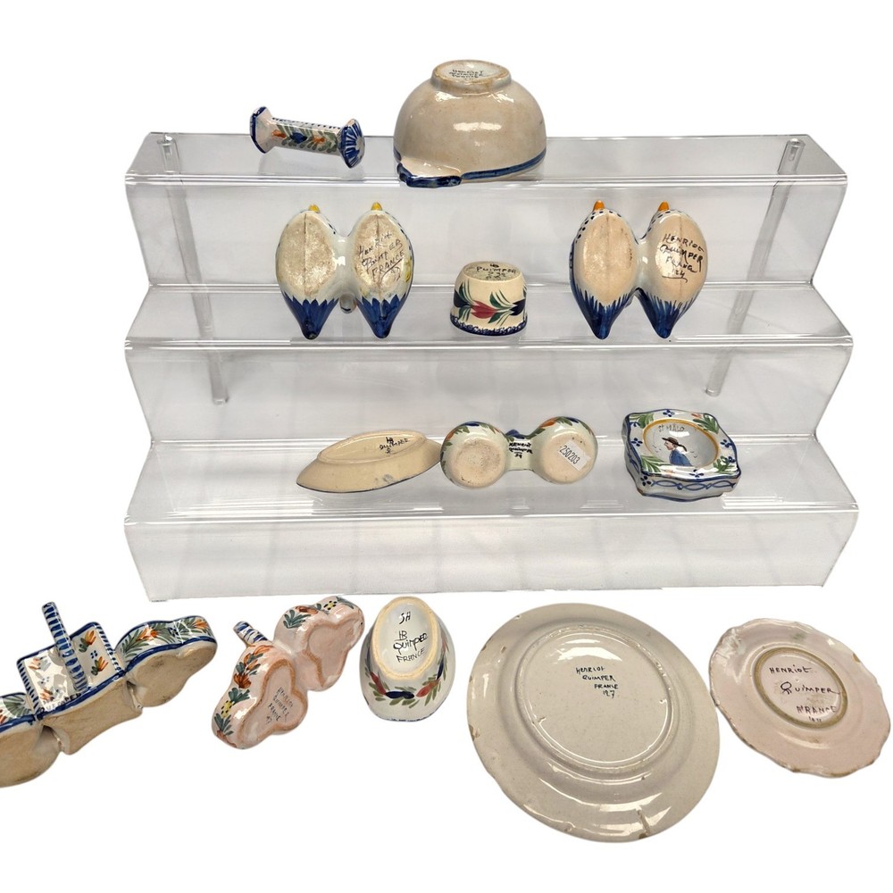 C020 13 pc QUIMPER-OPEN SALTS, SMALL PLATES, etc.