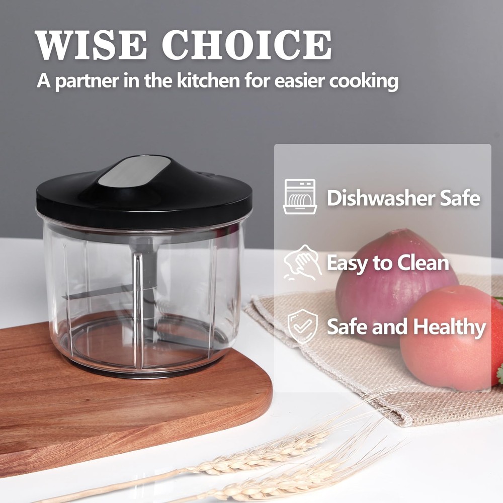 Manual Food Processor Large Vegetable Chopper, 1000ML Pull String Chopper Gar...