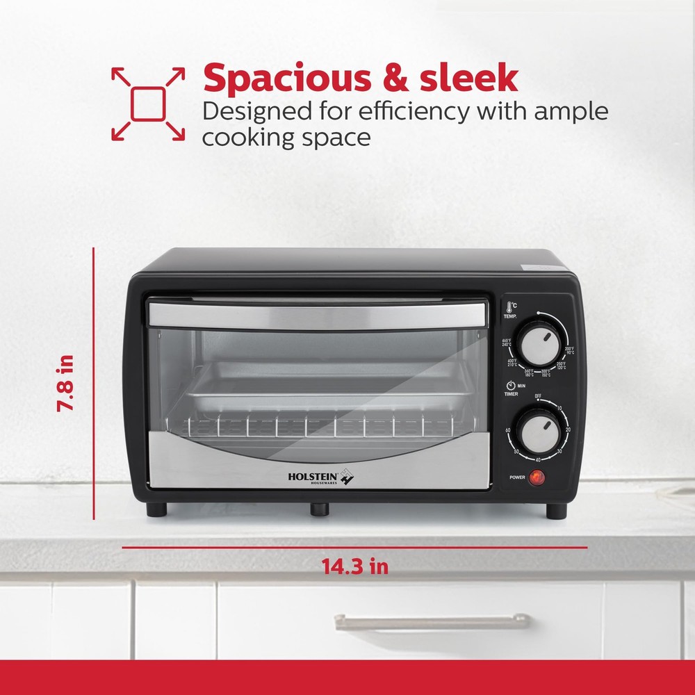 4 Slice Countertop Toaster Oven with 60 Minute Timer Includes Pan and Wire Ra...