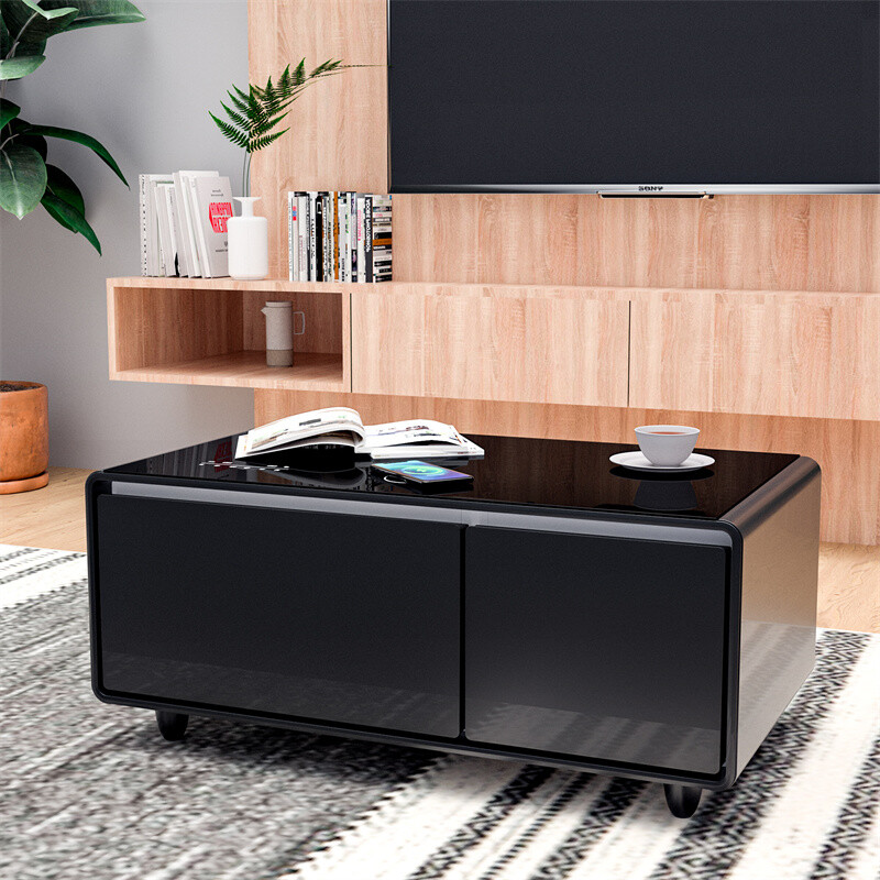 Modern Smart Coffee Table Built-in Fridge Bluetooth Speaker Touch Control Panel
