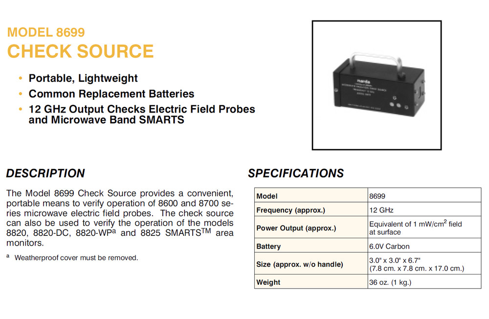 Narda Model 8699 Microwave Radiation Check Source - Frequency 12 GHz