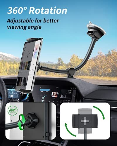 Tablet Car Mount Windshield Dashboard, Suction Cup Long Gooseneck Tablet
