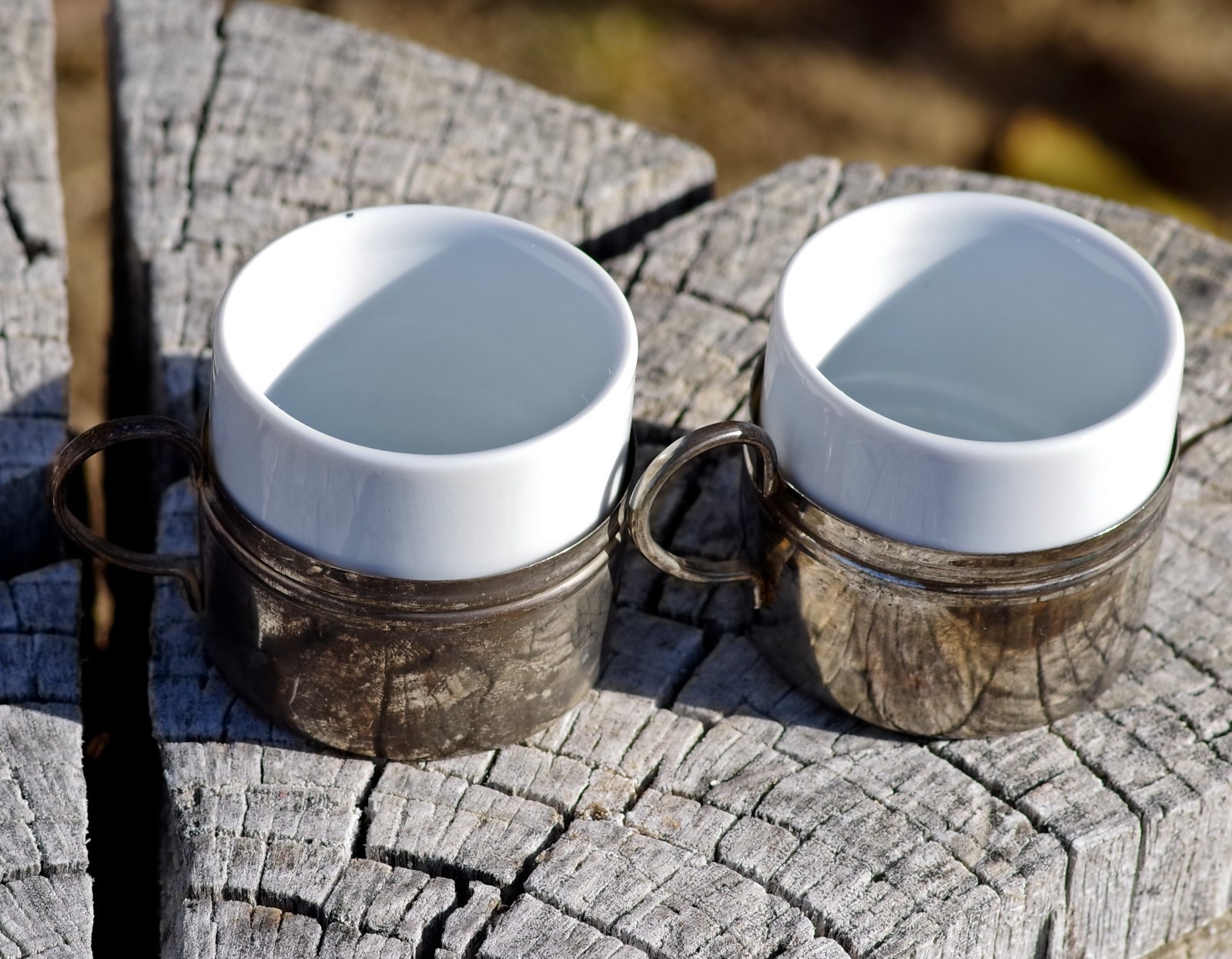 Antique Silverplate Porcelain Demitasse Cup Espresso Set of 2 RARE FIND!