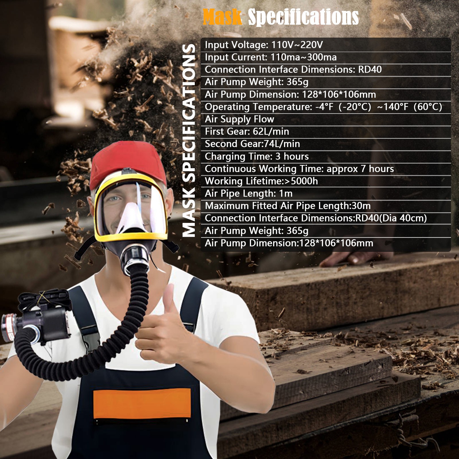 Electric Full Face Gas Mask Constant Flow Respirator Supplied Air Fed System