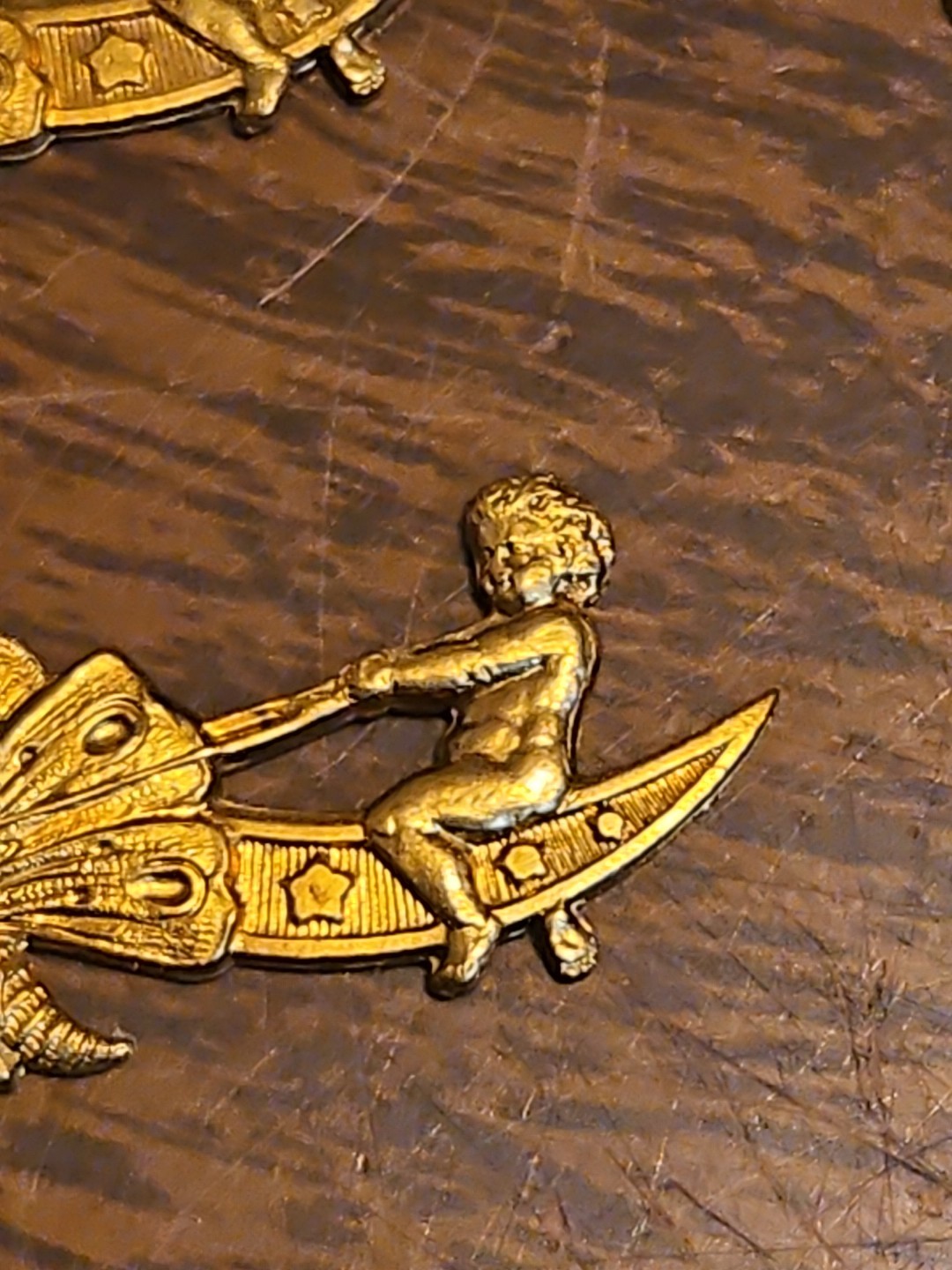 Lot Of 10 Cherub Moons France Vintage 60s Brass Stampings Findings Jewelry