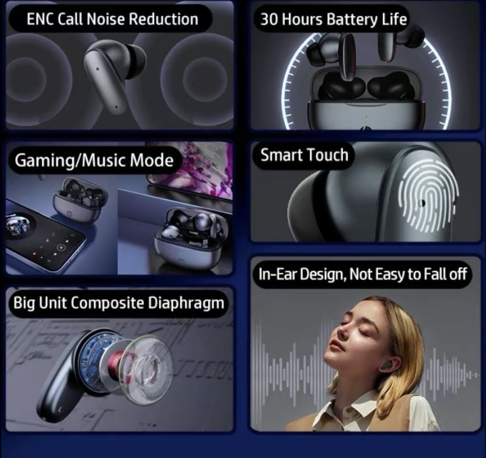 HP Bluetooth Wireless Earbuds Touch Control Waterproof Charging Case In Ear