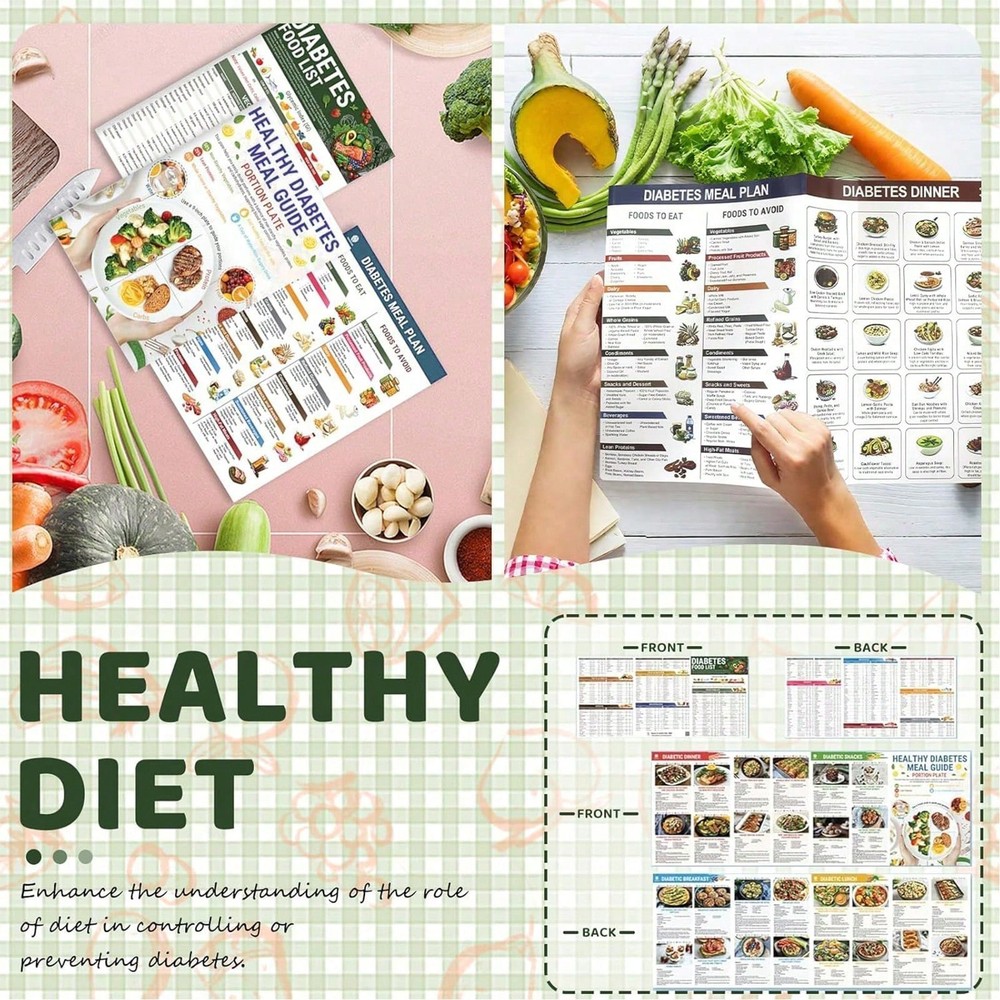 3PCS Type 3 Diabetic Food List Chart & Meal Planner Sheets