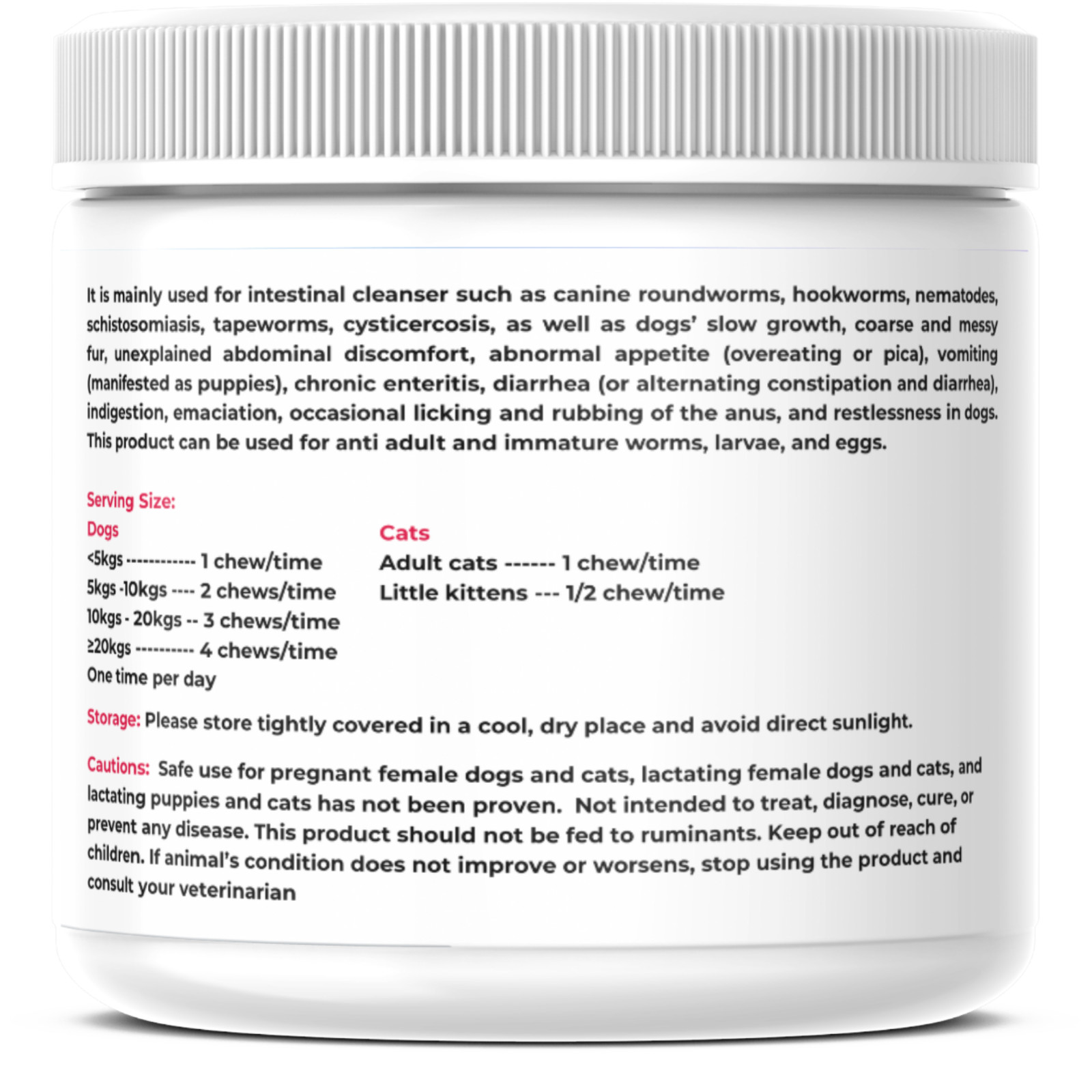 Dewormer for Dogs and Cats Natural De-Wormer Intestinal Cleanser Canine 90 Chews