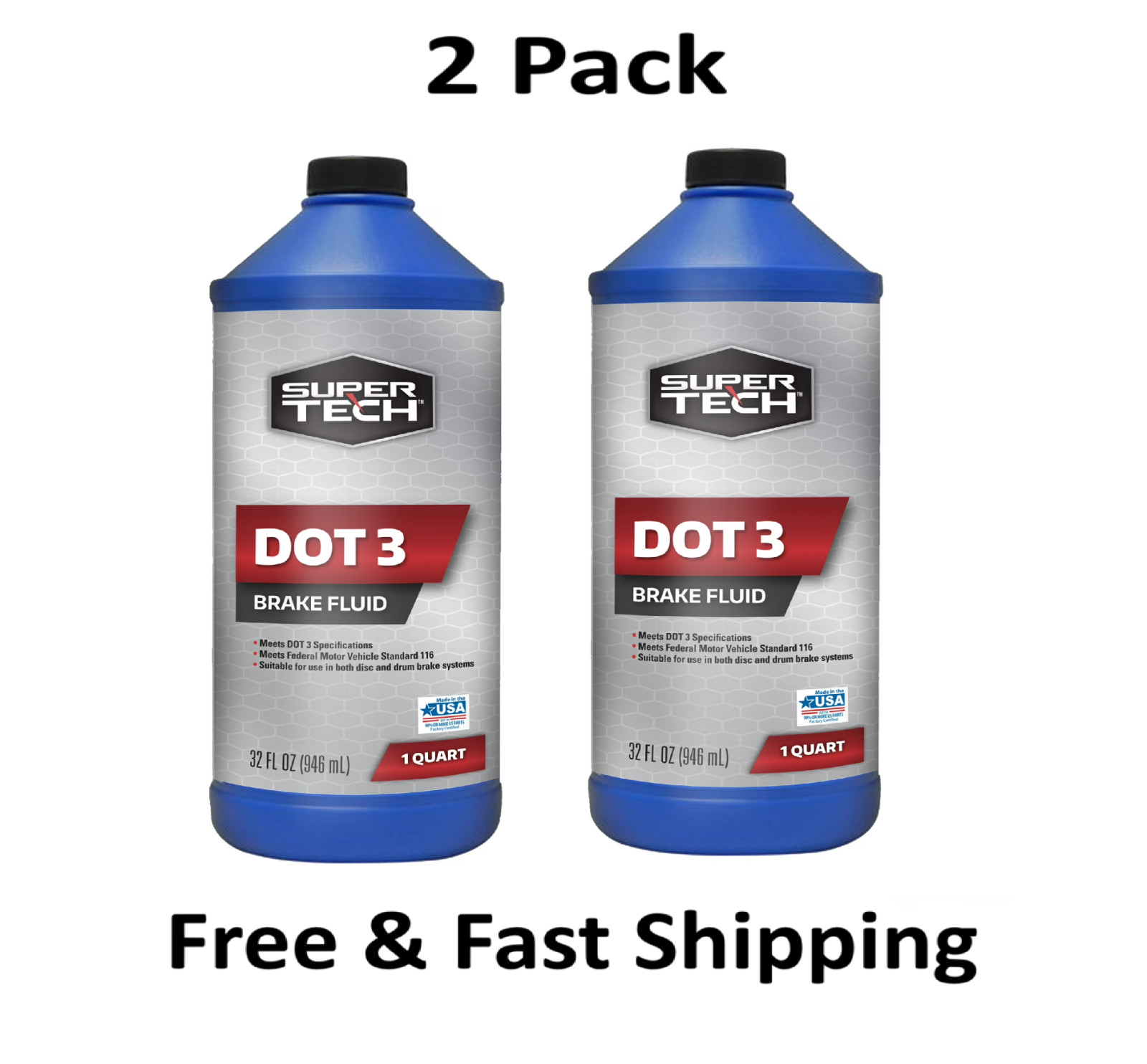 Super Tech DOT 3 Brake Fluid, 32 oz ( 2 Pack)