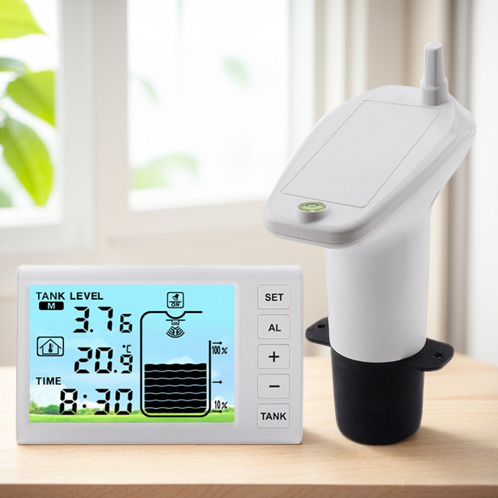 Wireless Ultrasonic Water Level Indicator Gauge Temperature Sensor Time Display