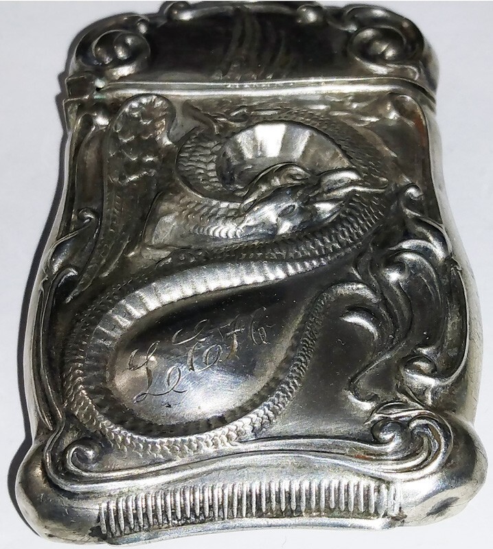 Antique Vintage Sterling Winged Cockatrice Dragon Vesta Match Safe WB3-Vesta-1