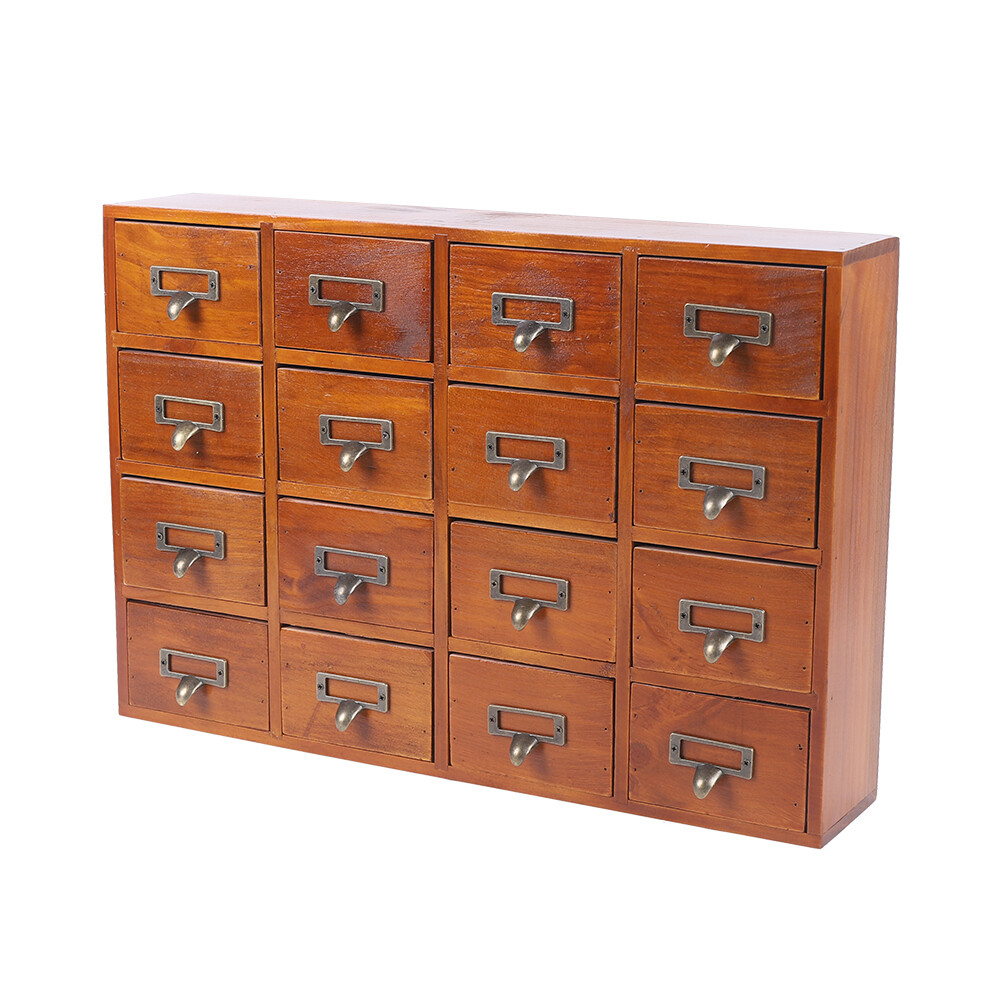 16 Drawers Vintage Tabletop Library Card Catalog Cabinet Apothecary Storage Box