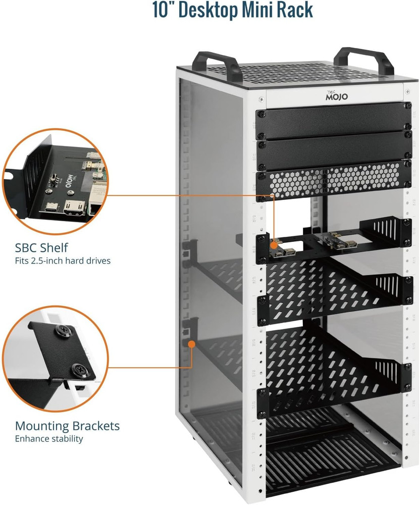 Compact 12U Mini Network Rack with Translucent Panels & Top Handles, White