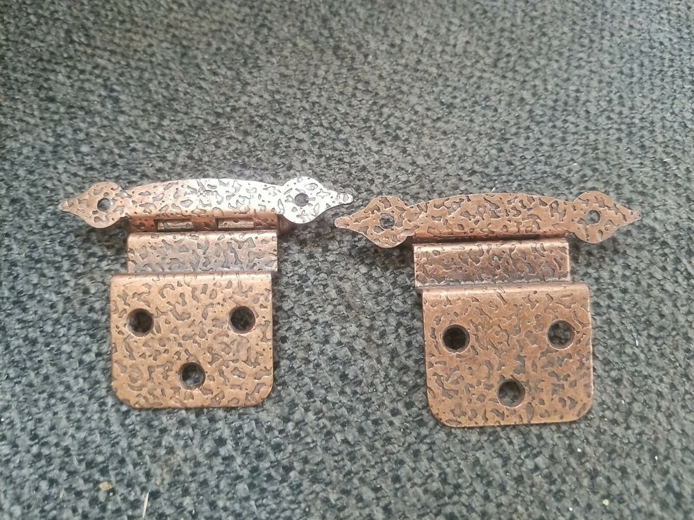 2 Vintage 50's Ajax Rustic Hammered Copper Bronze Offset Cabinet Hinges