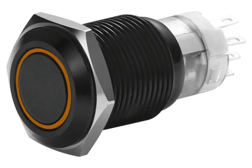 1/2" Black Momentary Stainless Steel Switch w/ Orange Halo Push Button 12mm 12V