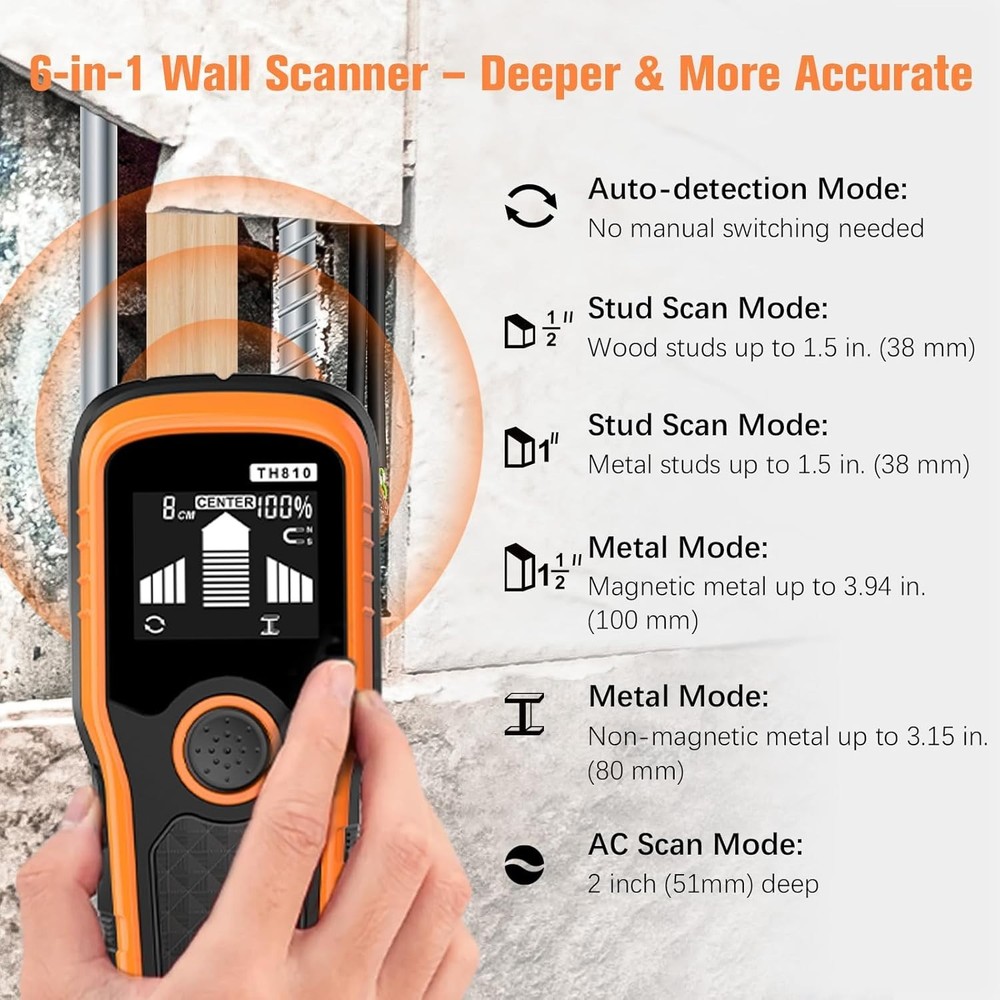 Charcoal Precision Stud Locator – 6 in 1 Multifunction upgraded Automatic detect