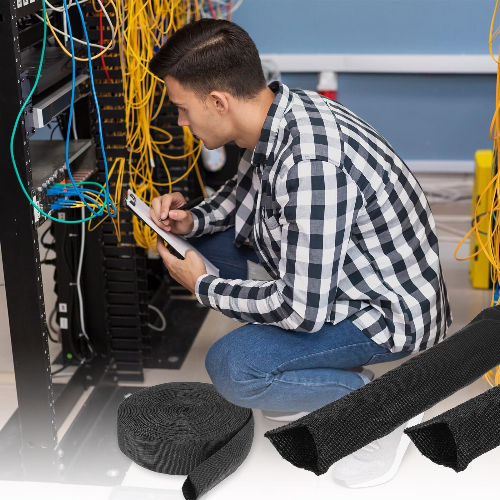 33 FT Nylon Hydraulic Hose Protector Sleeve Black Protective Cover Hose Sheath