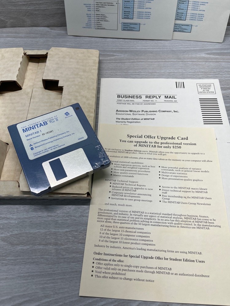 Minitab 8 Student Edition Macintosh Statistical Software Vtg 3.5" Floppy Disk