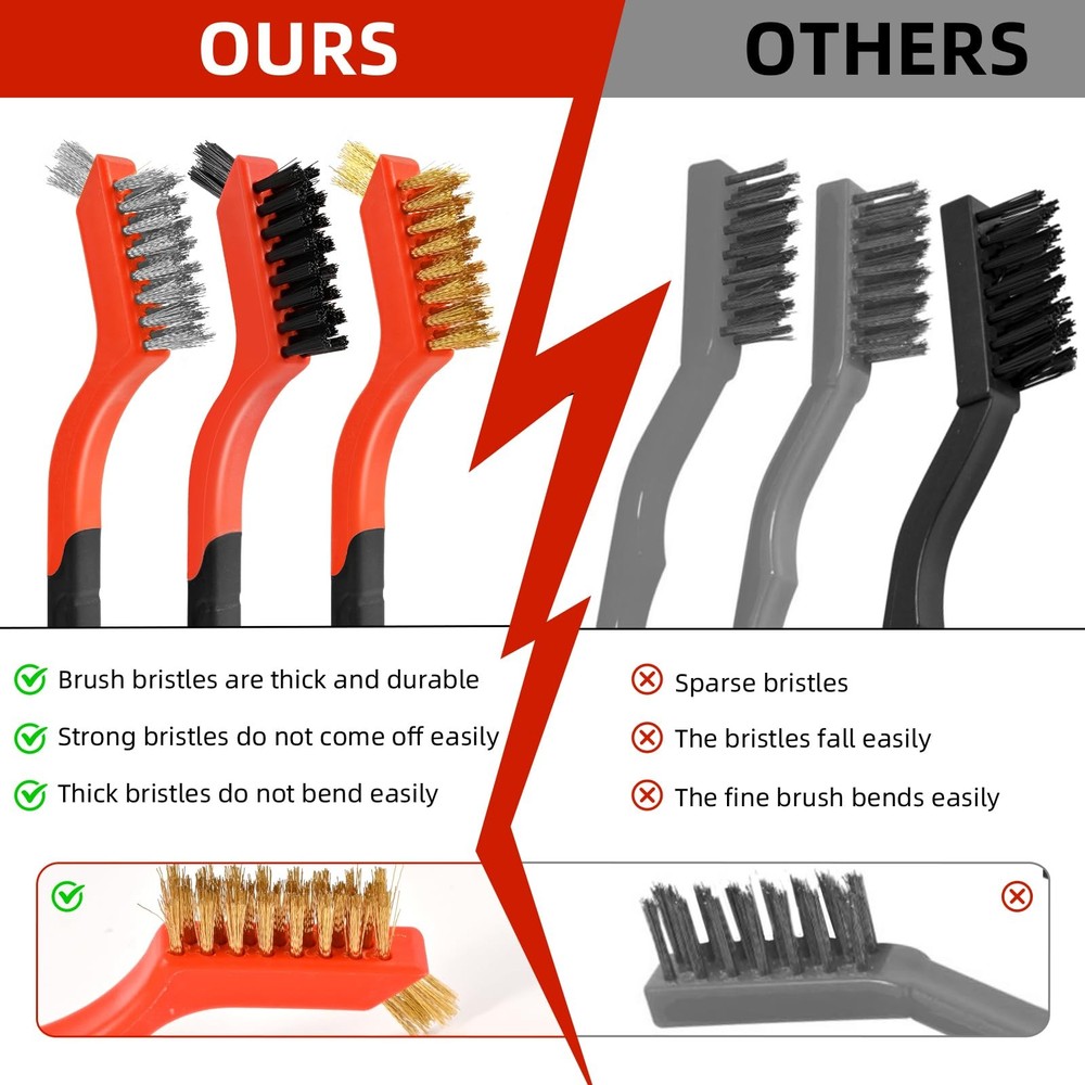 3pcs Wire Brushes for Cleaning Rust, Upgrade Wire Brush Set - Brass/Stainless