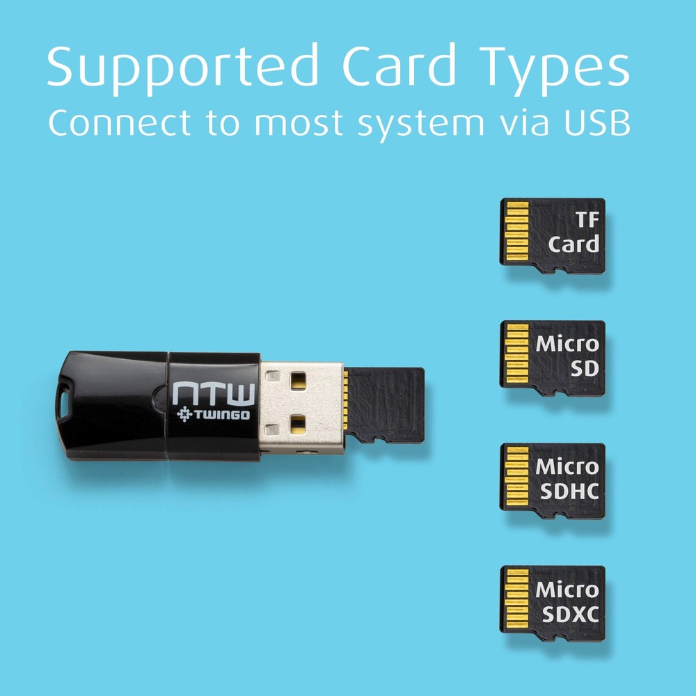 NTW Twingo: Micro SD Card Reader/Memory Reader/USB 2.0 2 Pack, Black