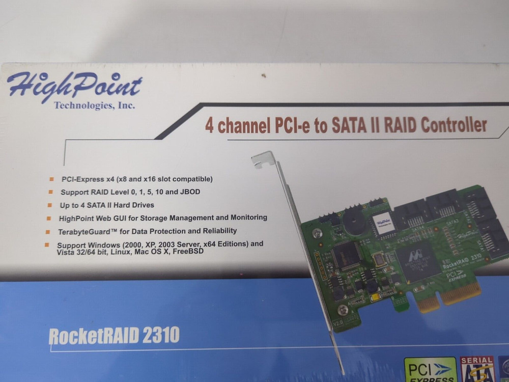 HighPoint RocketRAID Model 2310 4 channel PCI-e to SATA II Raid Controller Card