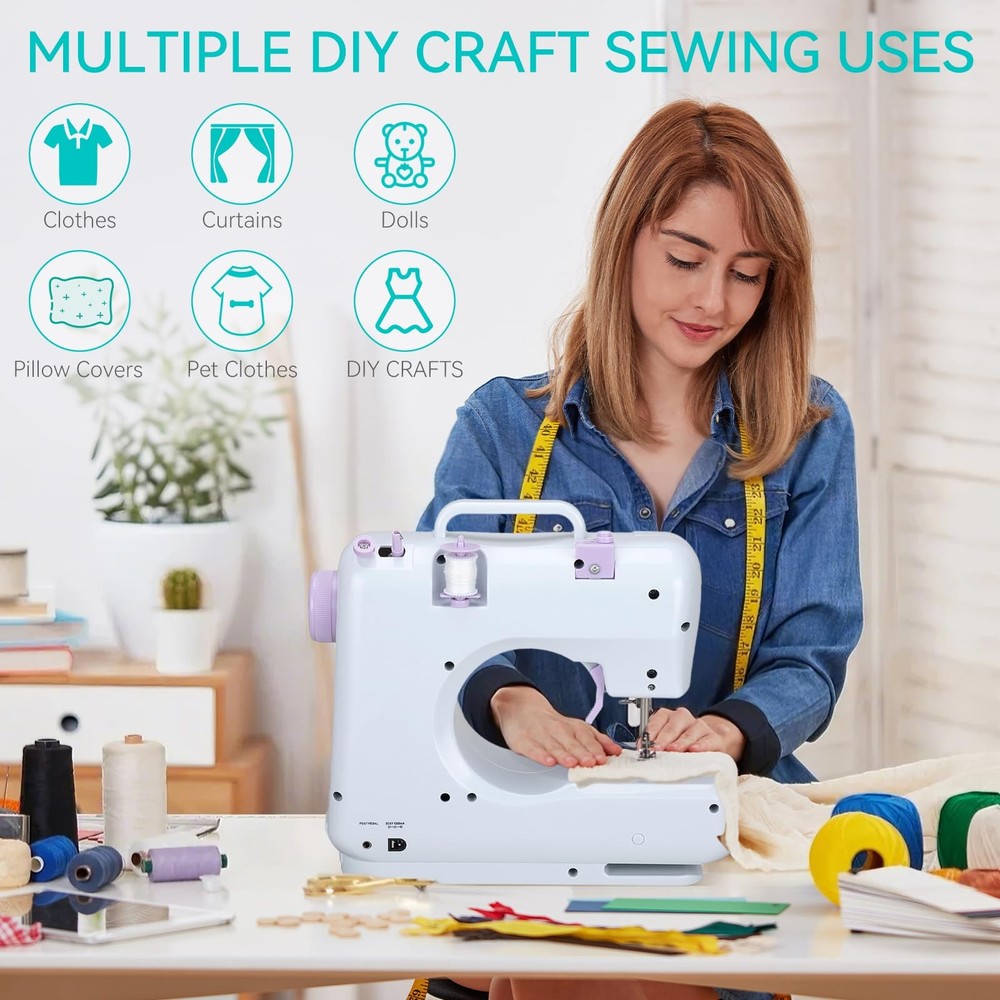 Mini Sewing Machine for Beginners, Portable with Dual Speed, 12 Stitches, Foo...