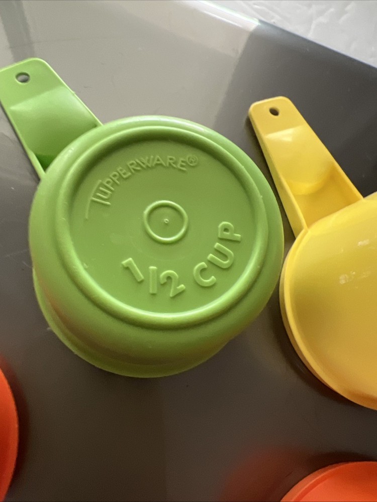 4 Tupperware Stacking Nesting Measuring Cups 1/3, 1/2, 2/3, 3/4” Rainbow