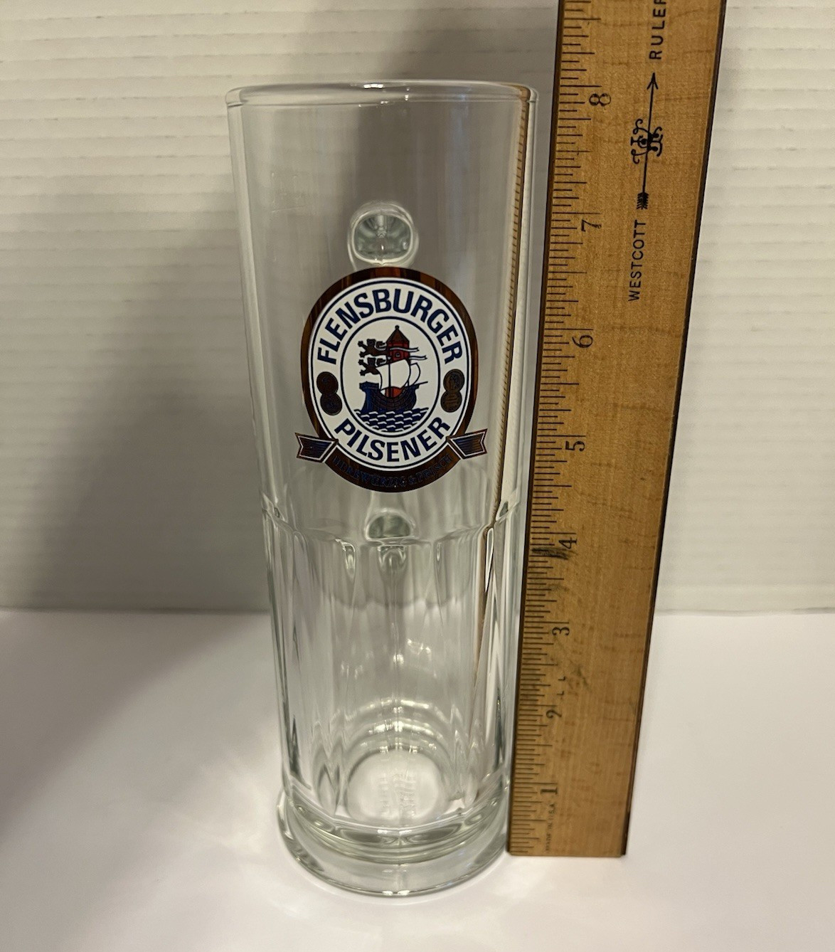 Flensburger Pilsener Herbwurzig & Frisch 0.5 L Beer Mug 8" Tall-Slender-German