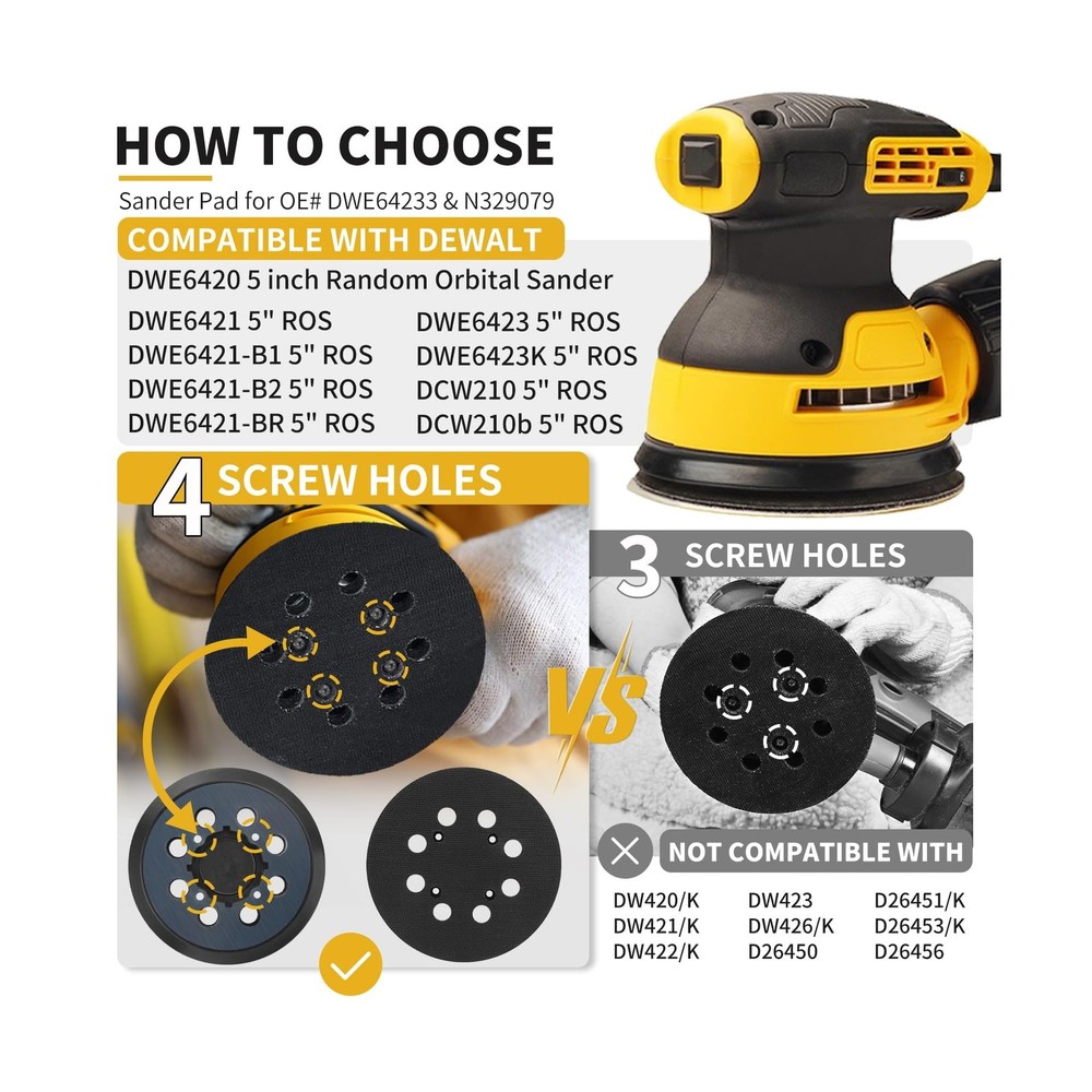 Sander Pad Replacement for Dewalt, 2 Pack 5" 8 Hole Hook and Loop Orbital San...