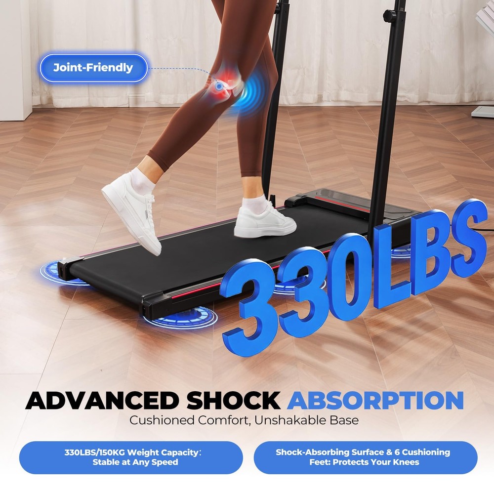 Walking Pad Treadmill with Adjustable Height Handle Bar, 3HP Quiet Foldable U...