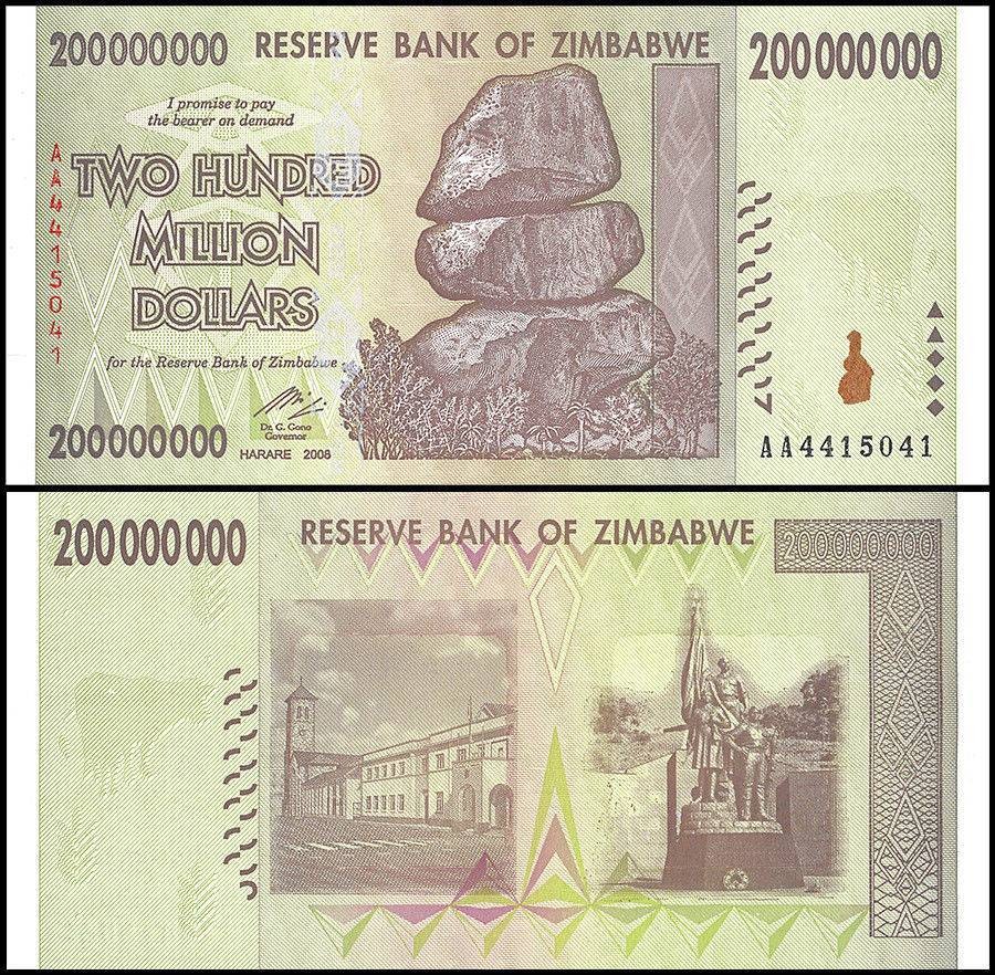 Zimbabwe 200 Million Dollars, 2008, P-81, UNC