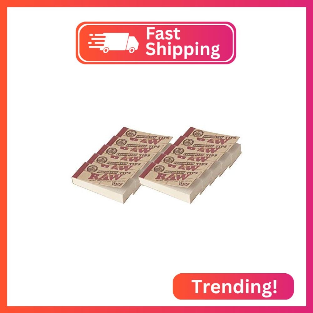 Raw Rolling Papers Perforated Wide Cotton Filter Tips 10 Pack = 500 Tips, 50 Cou