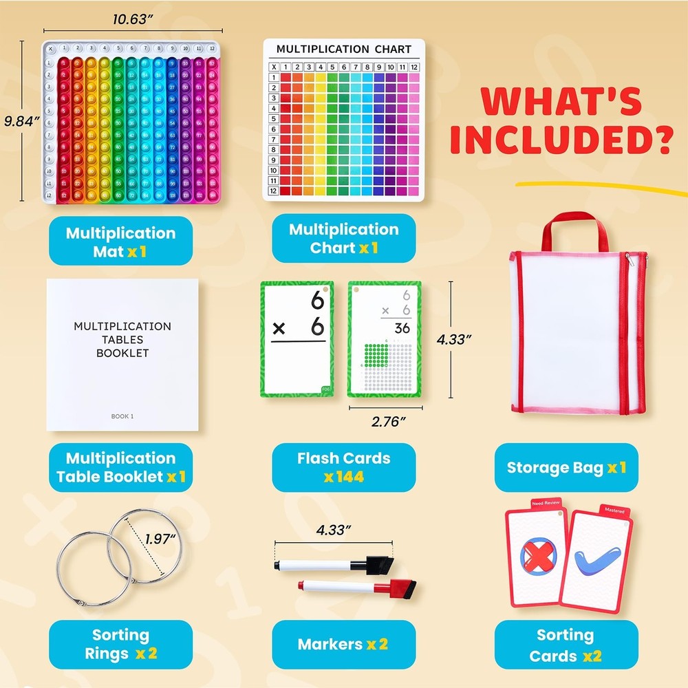 JoyCat Multiplication Flash Cards + Chart- 156 Hole Punched Math Game Flashca...