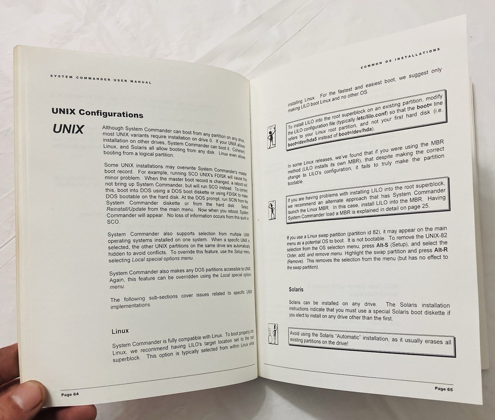 Original System Commander User Manual VCOM Partitioning Guide Windows Linux 1996