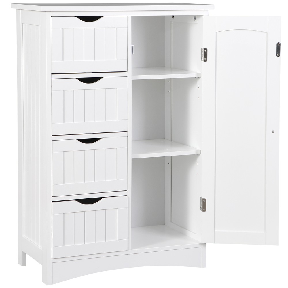 White Bathroom Storage Cabinet with Adjustable Shelf Floor Storage Cupboard