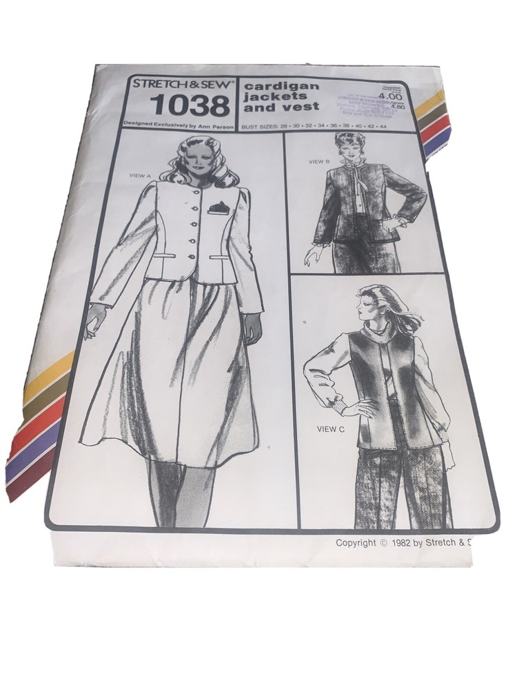 Stretch & Sew Pattern 1038 Carsigans Jackets Vests Sz 28-44