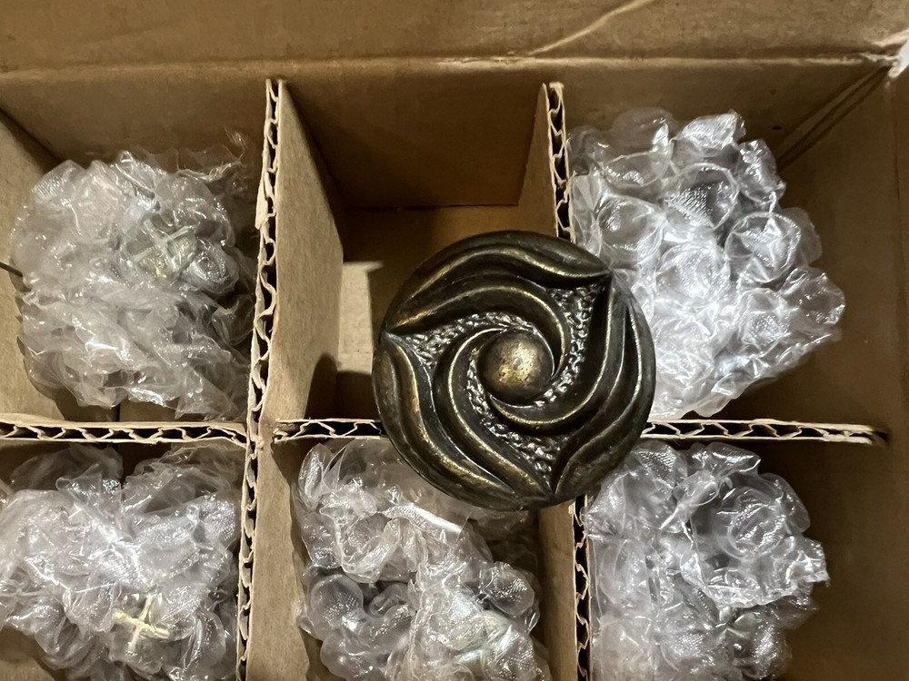 (6) Rubbed Bronze Drawer Cabinet Knobs Swirl Rosette pattern Pulls