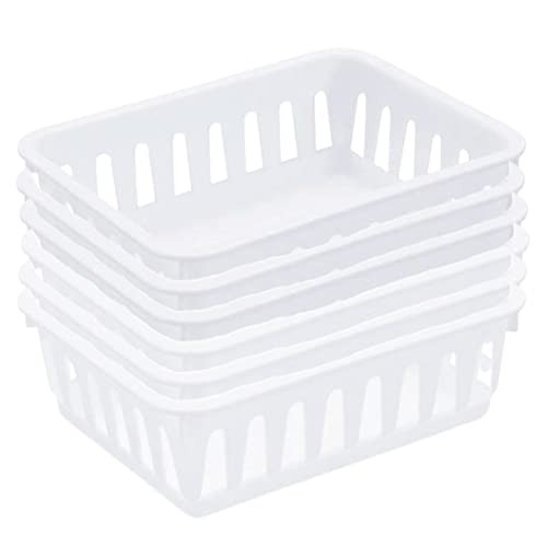 Mini Plastic Baskets for Organizing, White Drawer/Closet Storage Tray, Size 6