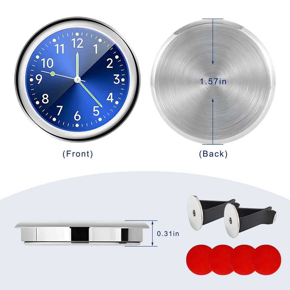 2 Pcs Analog Car Clocks Stick On Dashboard Clock Mini Auto Tiny Watch