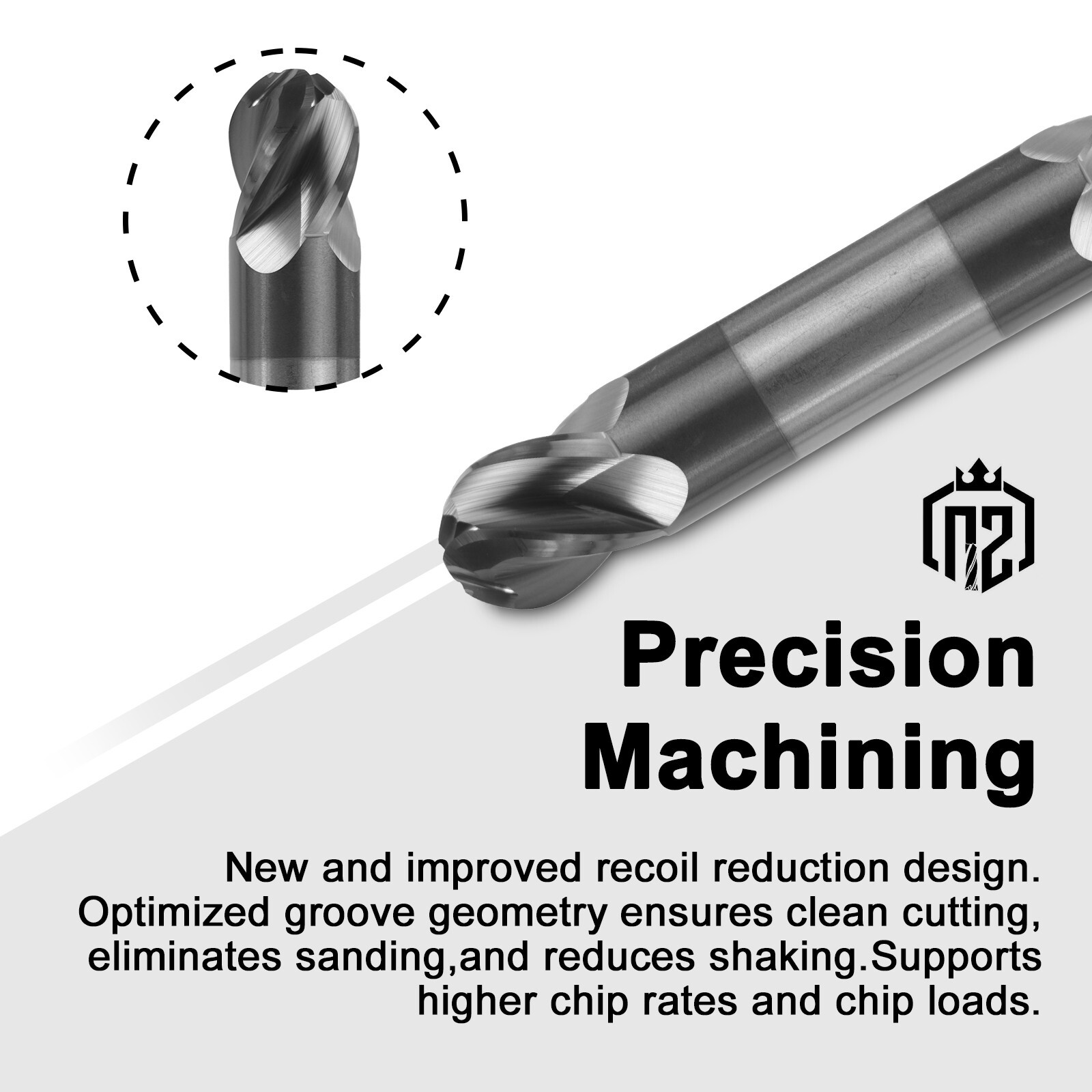 2PCS 4 Flute 1/2" Solid Carbide Ball Nose End Mill - Double End - AlTiN Coated