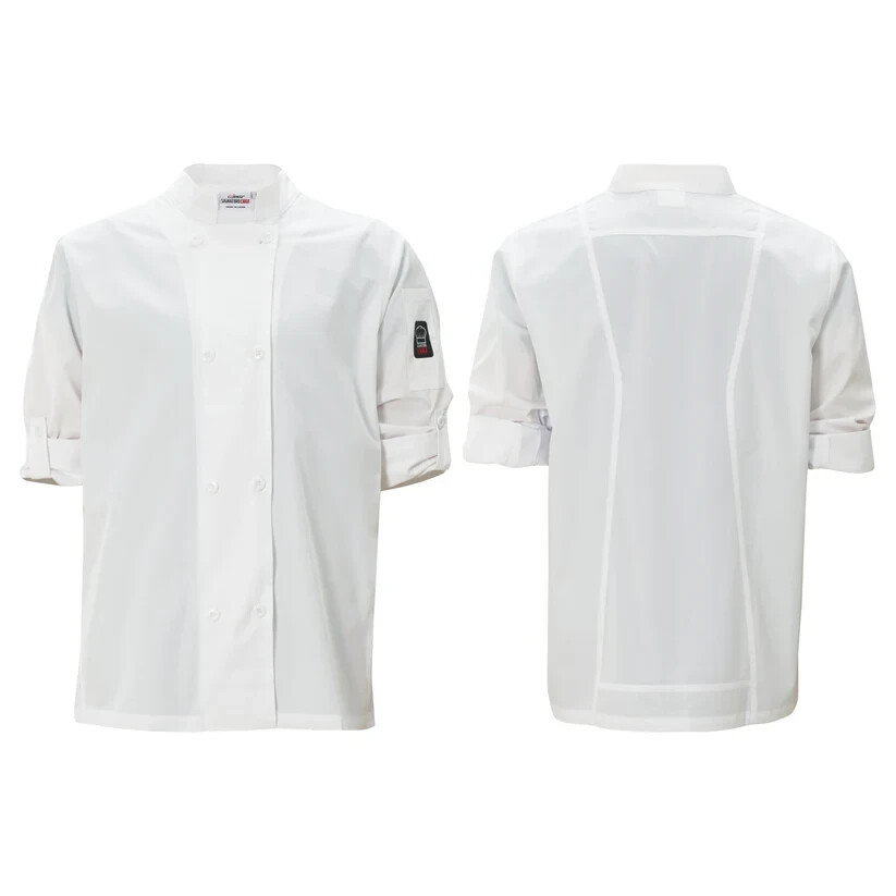 Ventilated Chef Jacket Roll-Tab Sleeve Tapered Fit Double-Breasted White Medium