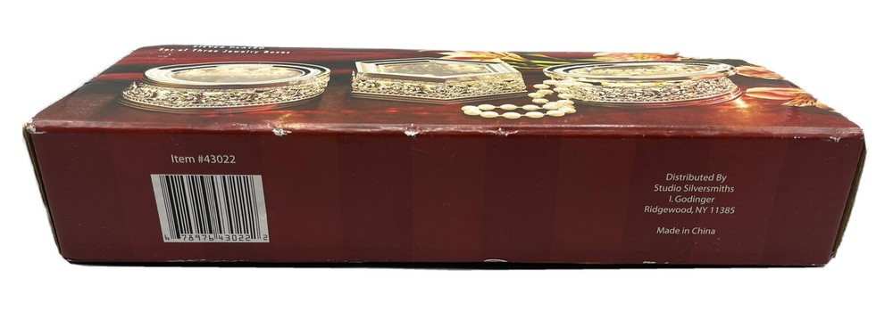 Studio Silversmiths Silver Plated Jewelry Boxes Set of 3 Matching Item #43022