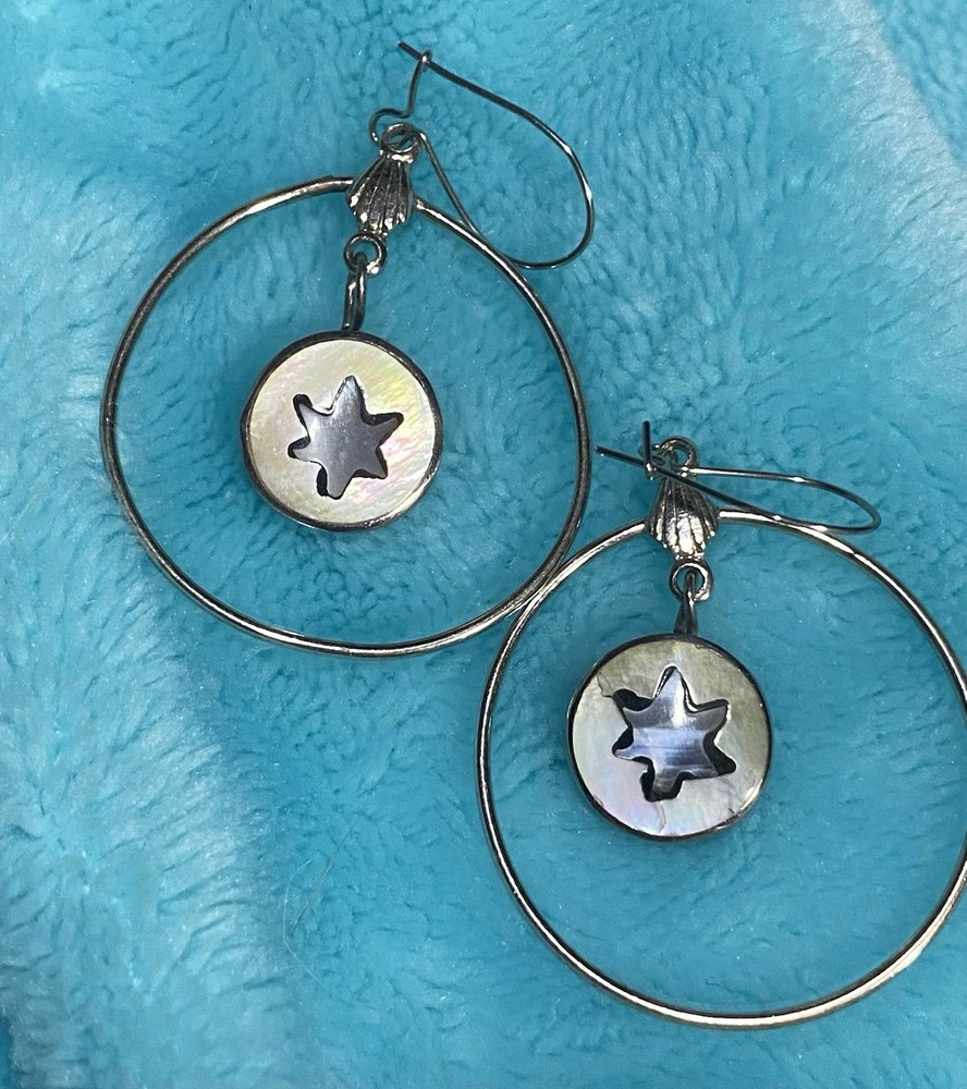 Earrings Silver With Abalone Stars Hoops