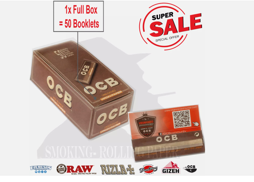 OCB Virgin Regular Size Unbleached Rolling Papers – 50 Booklets (1250 Sheets)
