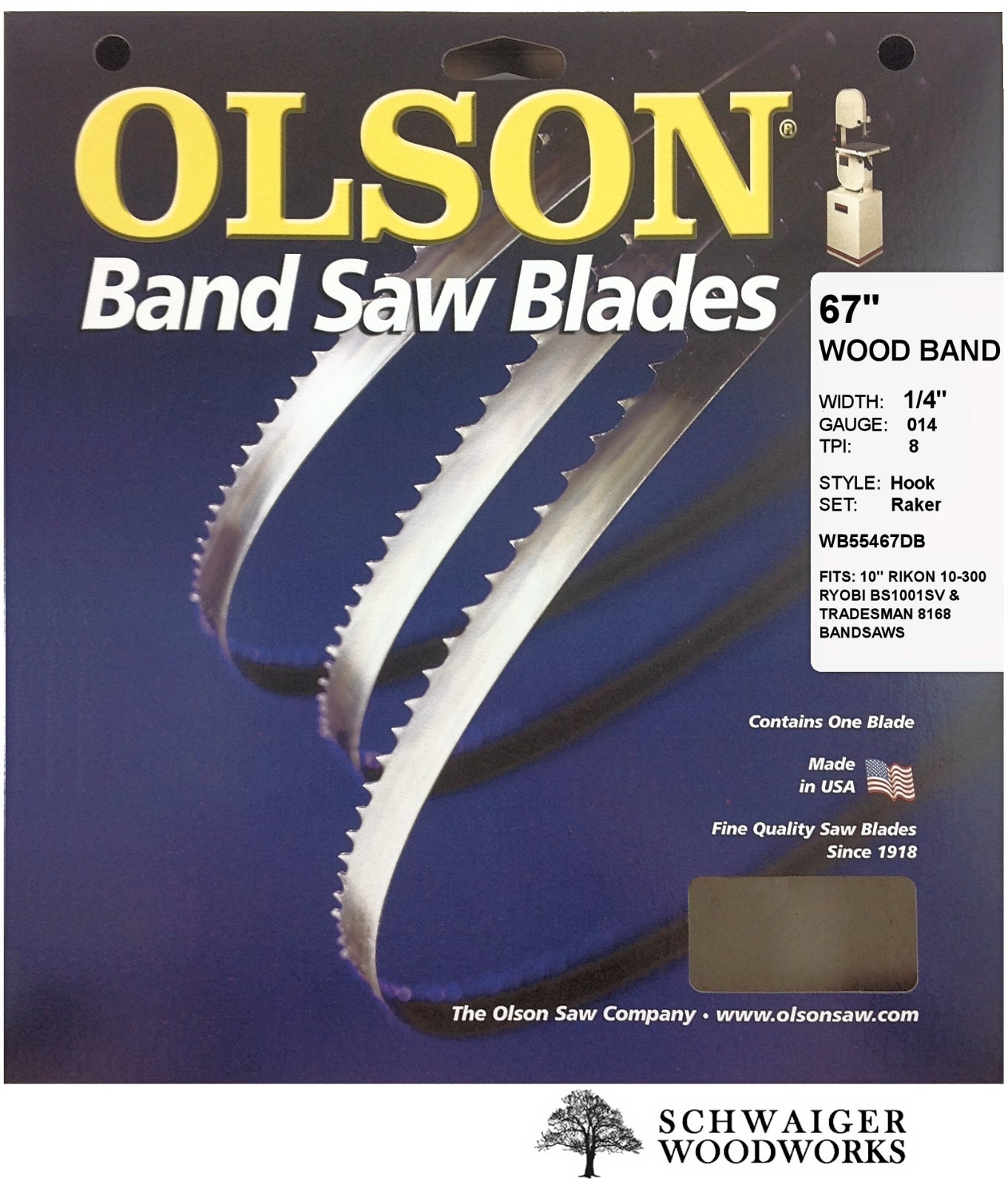 Olson Band Saw Blade  67" inch x 1/4",  8 TPI, Ryobi BS1001SV, Tradesman 8168