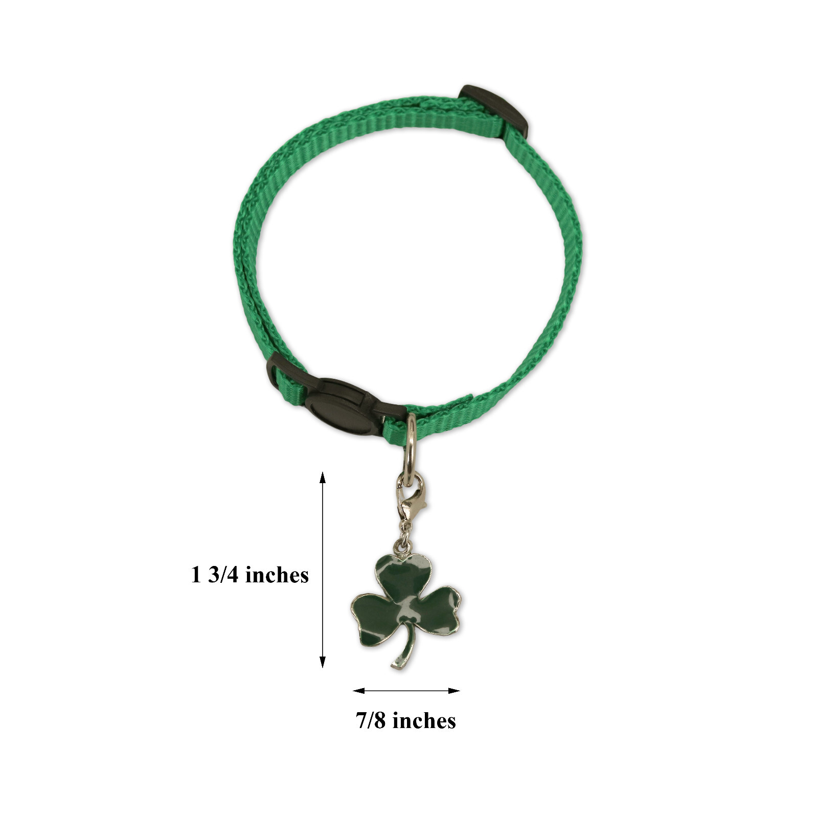 Green Cat Collar Green Shamrock Charm Safety Breakaway Adjustable Neck -CC-1037