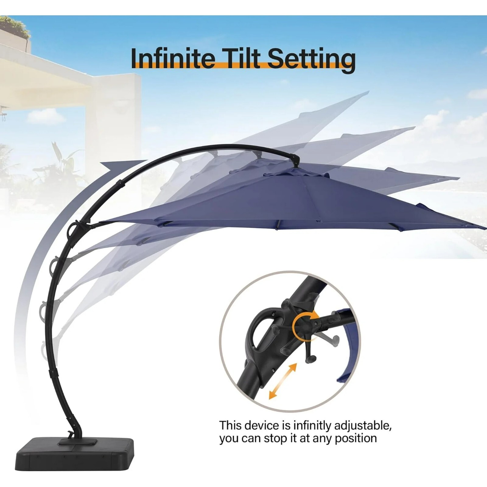 LAUSAINT HOME 12FT Sunbrella Patio Cantilever Umbrella with Base, 360°